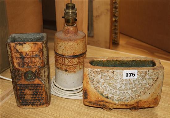 Two Troika style vases and a table lamp